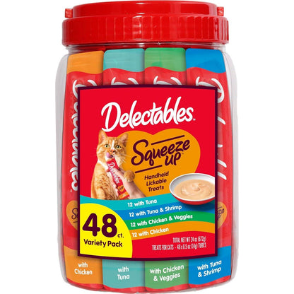 Delectables Squeeze Up Cat Treats Variety Pack Creamy Puree Tubes 0.5 oz 48 Total Grain Free
