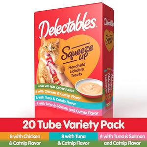 Delectables Squeeze Up Cat Treats, Catnip Variety Pack, 20 Tubes, Creamy Puree, Grain-Free, No By-Products