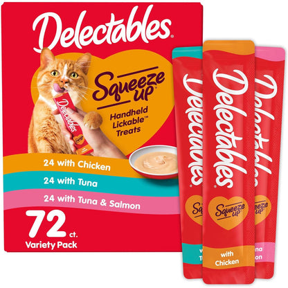 Delectables Squeeze Up Lickable Cat Treats 0.5 oz Tubes 72 Count Creamy Grain Free Variety Pack