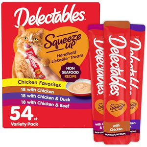 Delectables Squeeze Up Cat Treats 0.5 oz Tubes 54 Count Non Seafood Variety Pack Grain Free Puree Lickables