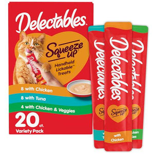 Delectables Squeeze Up Cat Treats, Variety Pack, Grain-Free Puree Tubes, 20 x 0.5 oz, Lickable & Creamy