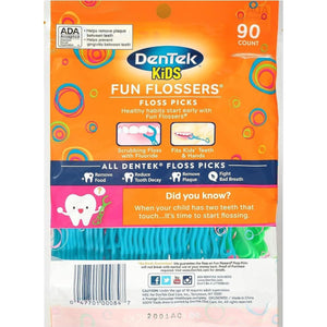 Dentek Kids Fun Flossers, 90 Count, Fun Shaped Floss Picks for Kids, Helps Remove Food & Plaque