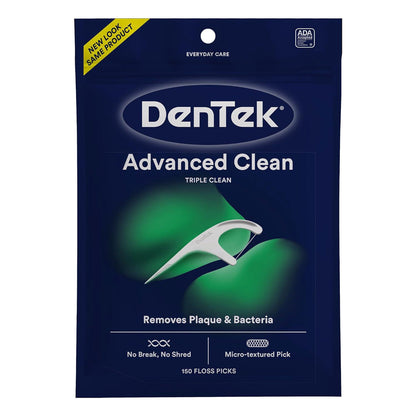 DenTek Triple Clean Advanced Clean Floss Picks, No Break And No Shred Floss, 150 Count, (Packaging May Vary),