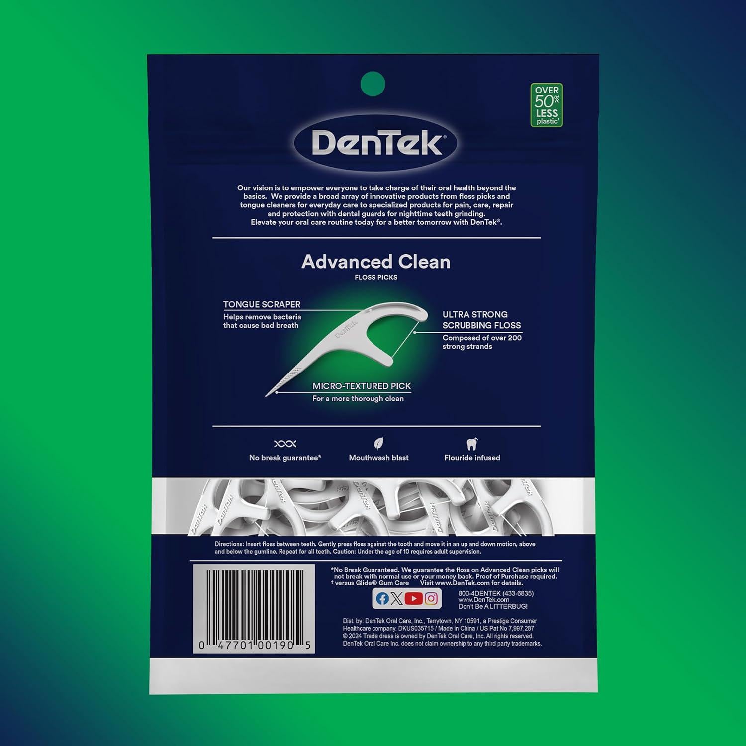 DenTek Triple Clean Advanced Clean Floss Picks, No Break And No Shred Floss, 150 Count, (Packaging May Vary),