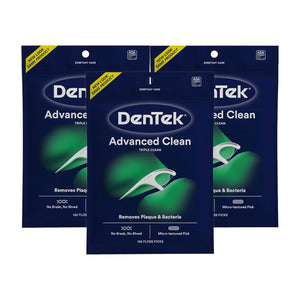 DenTek Triple Clean Advanced Clean Floss Picks, No Break And No Shred Floss, 150 Count, Pack Of 3,