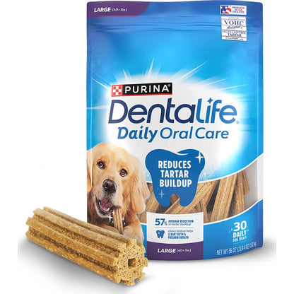 Dentalife Daily Dental Dog Treats Chicken Flavor for Large Dogs Over 40 lbs 36 oz 30 Count Pouch
