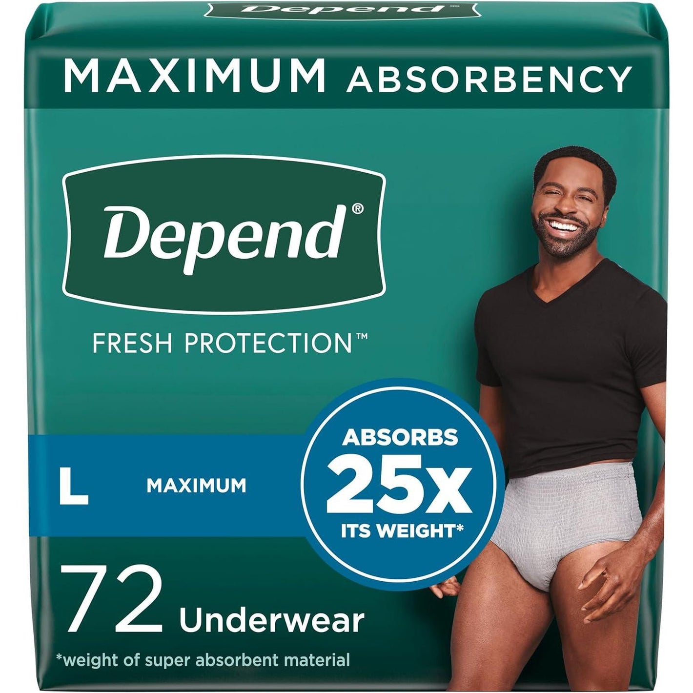 Depend Depend Fresh Protection Adult Incontinence Underwear For Men, Disposable, Maximum, Large, Grey, 72 Count (2 Packs Of 36), Packaging May Vary