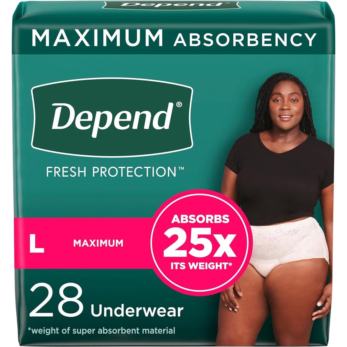 Depend Depend Fresh Protection Adult Incontinence And Postpartum Bladder Leak Underwear For Women, Disposable, Maximum, Large, Blush, 28 Count, Packaging May Vary