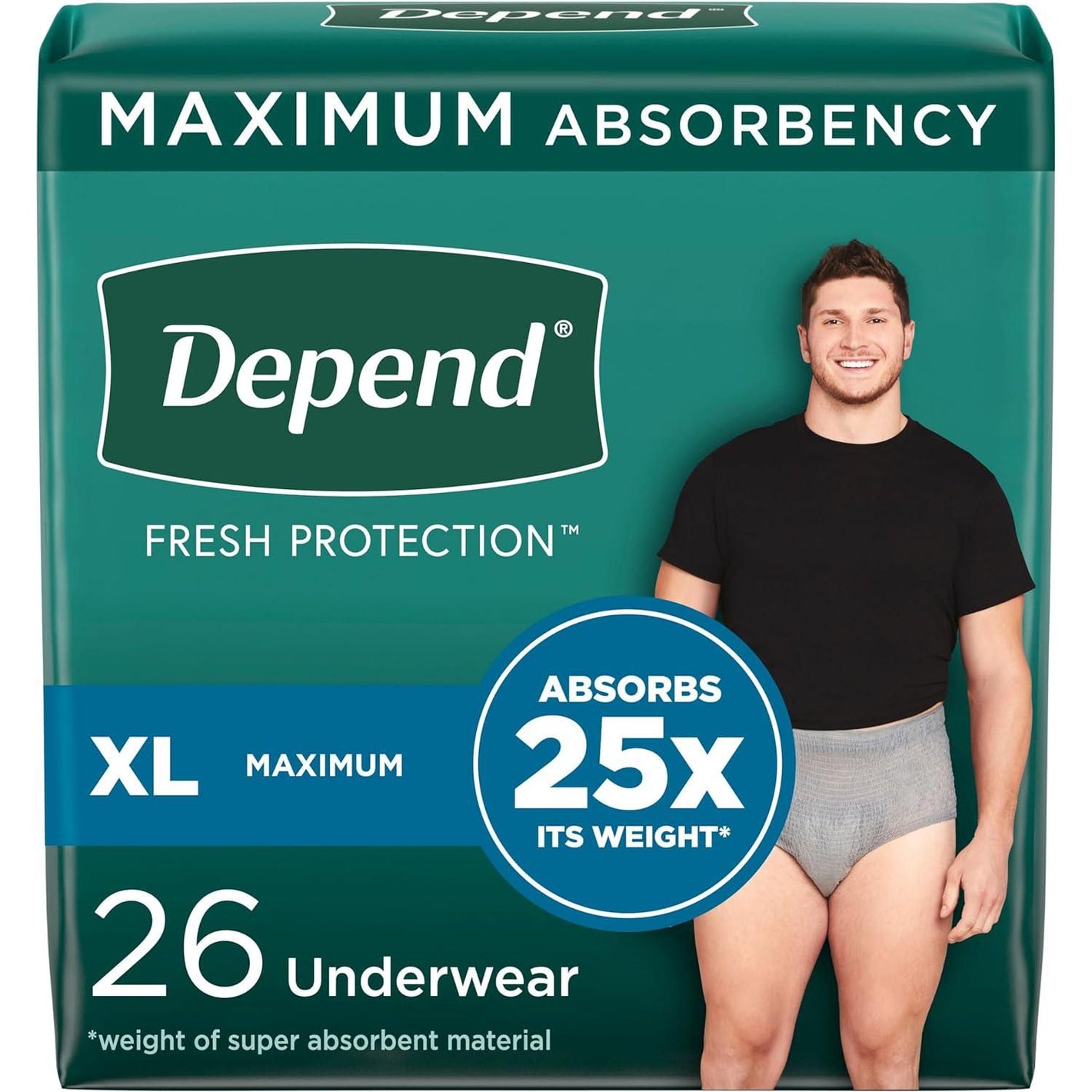 Depend Depend Fresh Protection Adult Incontinence Underwear For Men, Disposable, Maximum, Extra-Large, Grey, 26 Count, Packaging May Vary