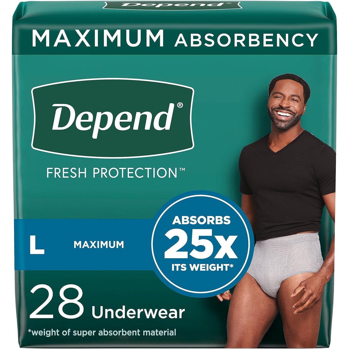 Depend Fresh Protection Adult Incontinence Underwear for Men, Disposable, Maximum Absorbency, Large, Grey, 28 Count (Packaging May Vary)