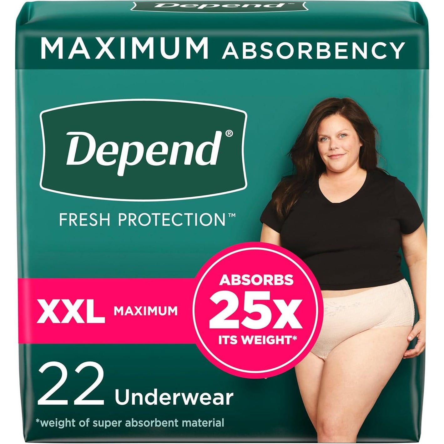 Depend Depend Fresh Protection Adult Incontinence And Postpartum Bladder Leak Underwear For Women, Disposable, Maximum, Extra-Extra-Large, Blush, 22 Count, Packaging May Vary