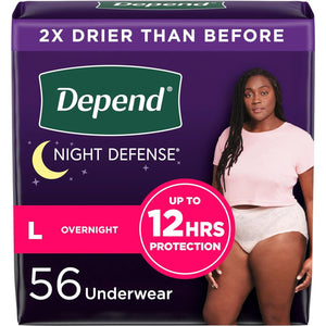 Depend Night Defense Adult Incontinence Underwear for Women, Large Blush, 56 Count (4 Packs of 14), Disposable, Overnight Protection