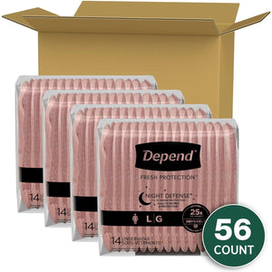 Depend Night Defense Adult Incontinence Underwear for Women, Large Blush, 56 Count (4 Packs of 14), Disposable, Overnight Protection