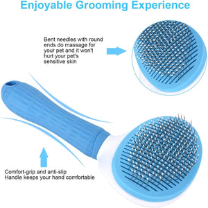 Depets Self Cleaning Slicker Brush for Dogs Cats Bunnies Easy Grooming Tool for Loose Hair