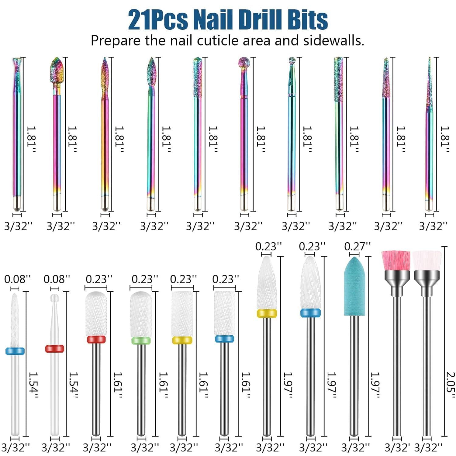 Depvko 21Pcs Nail Drill Bits Set With Portable Pink Case, 3/32 Inch Drill Bits For Nails, Ceramic Diamond Carbide Cuticle Nail Bits Effile Remover Bits Bits For Home Salon Acrylic Gel Nail Polish,