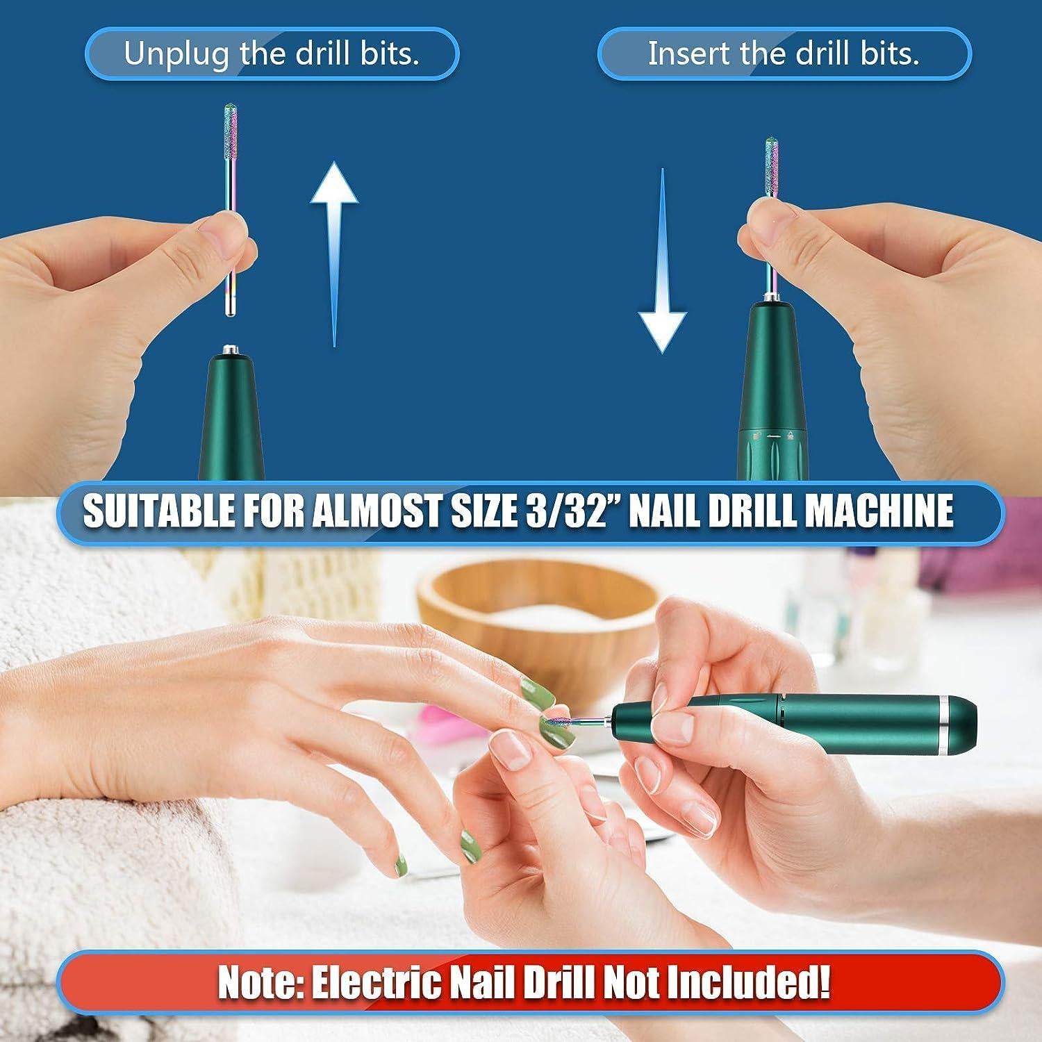 Depvko 21Pcs Nail Drill Bits Set With Portable Pink Case, 3/32 Inch Drill Bits For Nails, Ceramic Diamond Carbide Cuticle Nail Bits Effile Remover Bits Bits For Home Salon Acrylic Gel Nail Polish,