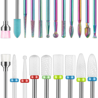 Depvko 21pcs Nail Drill Bits Sets, 3/32 Inch Diamond Cuticle Electric Nail File And Ceramic Acrylic Gel Nail Bit Kit, Acrylic Nail Art Tools, Carbide Remover Bits For Manicure Pedicure, Home Salon,