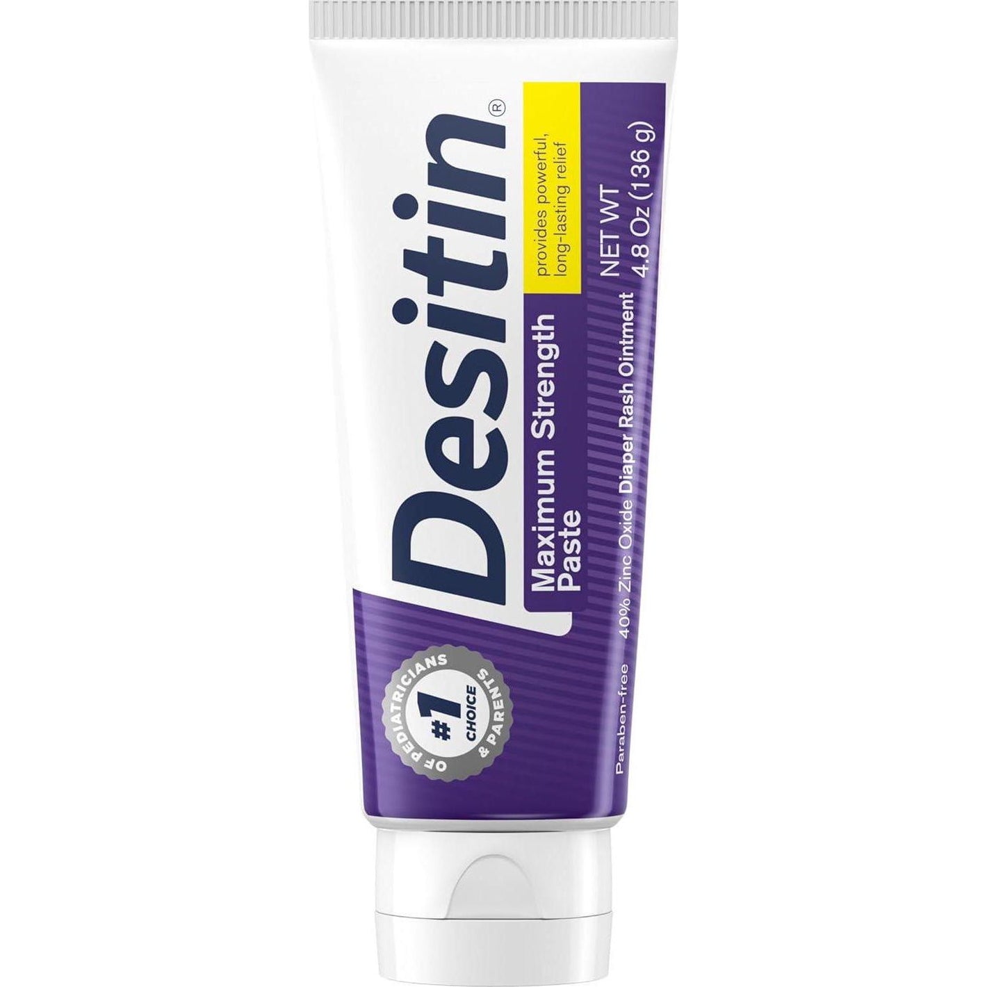 Desitin Maximum Strength Baby Diaper Rash Cream, 40% Zinc Oxide For Treatment, Relief And Prevention, Hypoallergenic, Phthalate- And Paraben-Free Paste, Protects Skin For 12 Hours, 4.8 Oz,