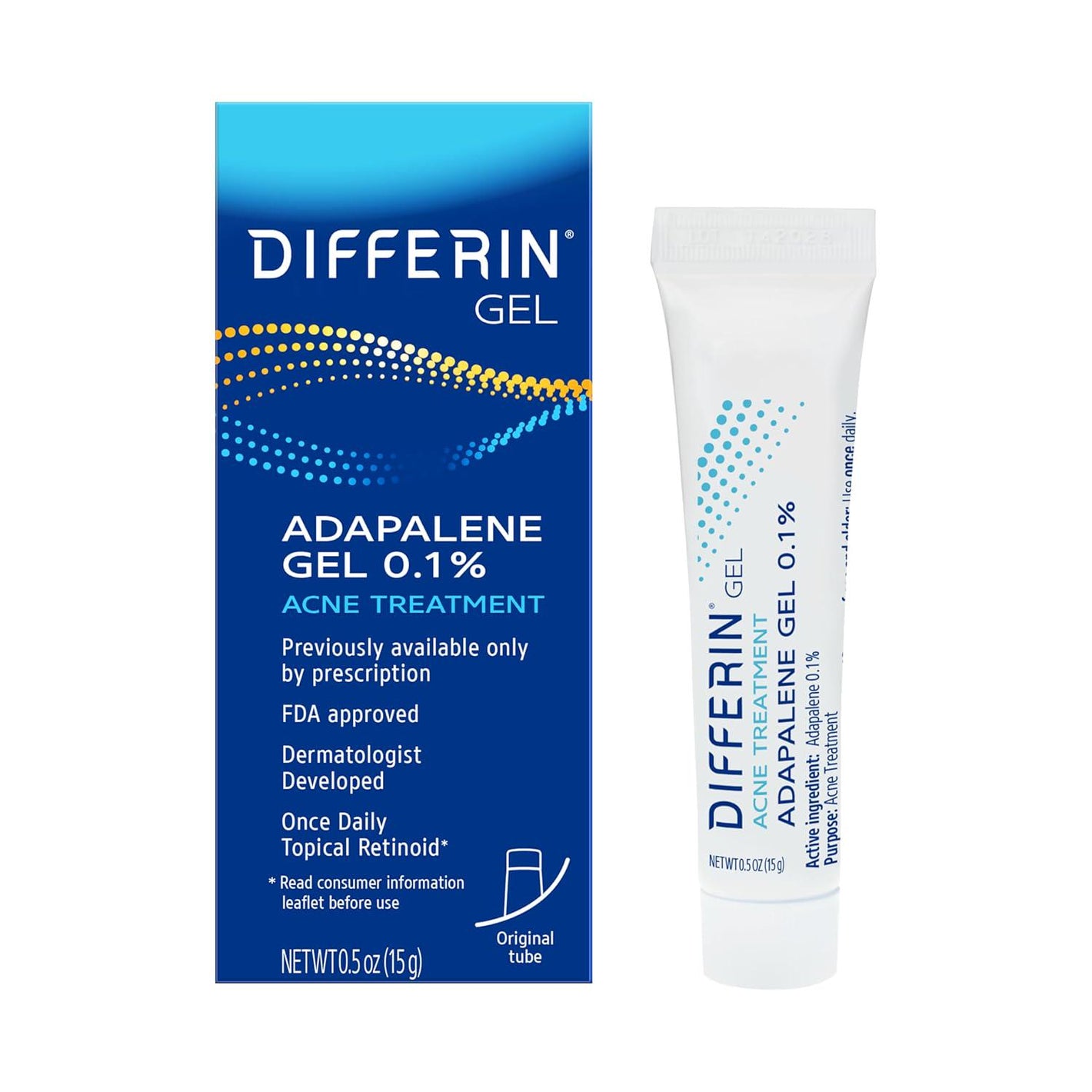 Differin Differin Acne Treatment Gel, 30 Day Supply, Retinoid Treatment For Face With 0.1% Adapalene, Gentle Skin Care For Acne Prone Sensitive Skin, 15g Tube (Packaging May Vary)