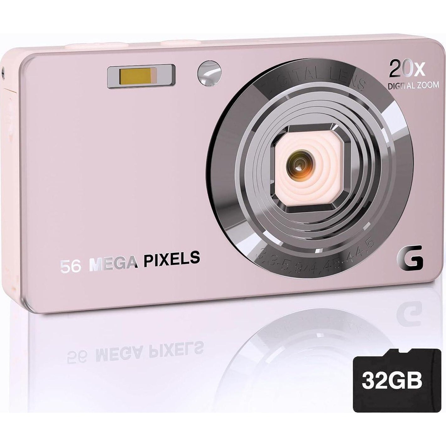 Digital Camera, 4K Cameras For Photography, Digital Point And Shoot Camera With 56Mp Autofocus 20X Zoom Anti Shake, Video Camera With 32GB SD Card For Adults, Teens, Beginners(Pink),