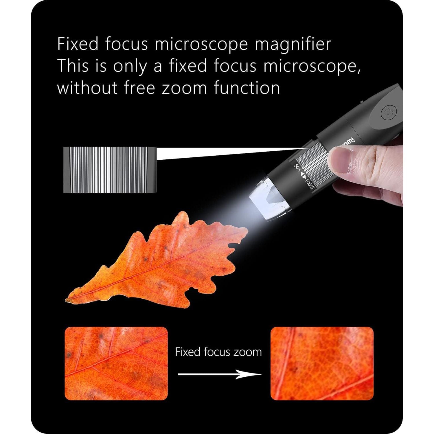 Digital Microscope Wireless Pocket Handheld USB Microscopes, 50x-1000x Zoom Fixed Focus HD Magnifier With LEDs, Inspection Camera Compatible With IPhone, Android Phone, MacBook, Windows PC (Black),
