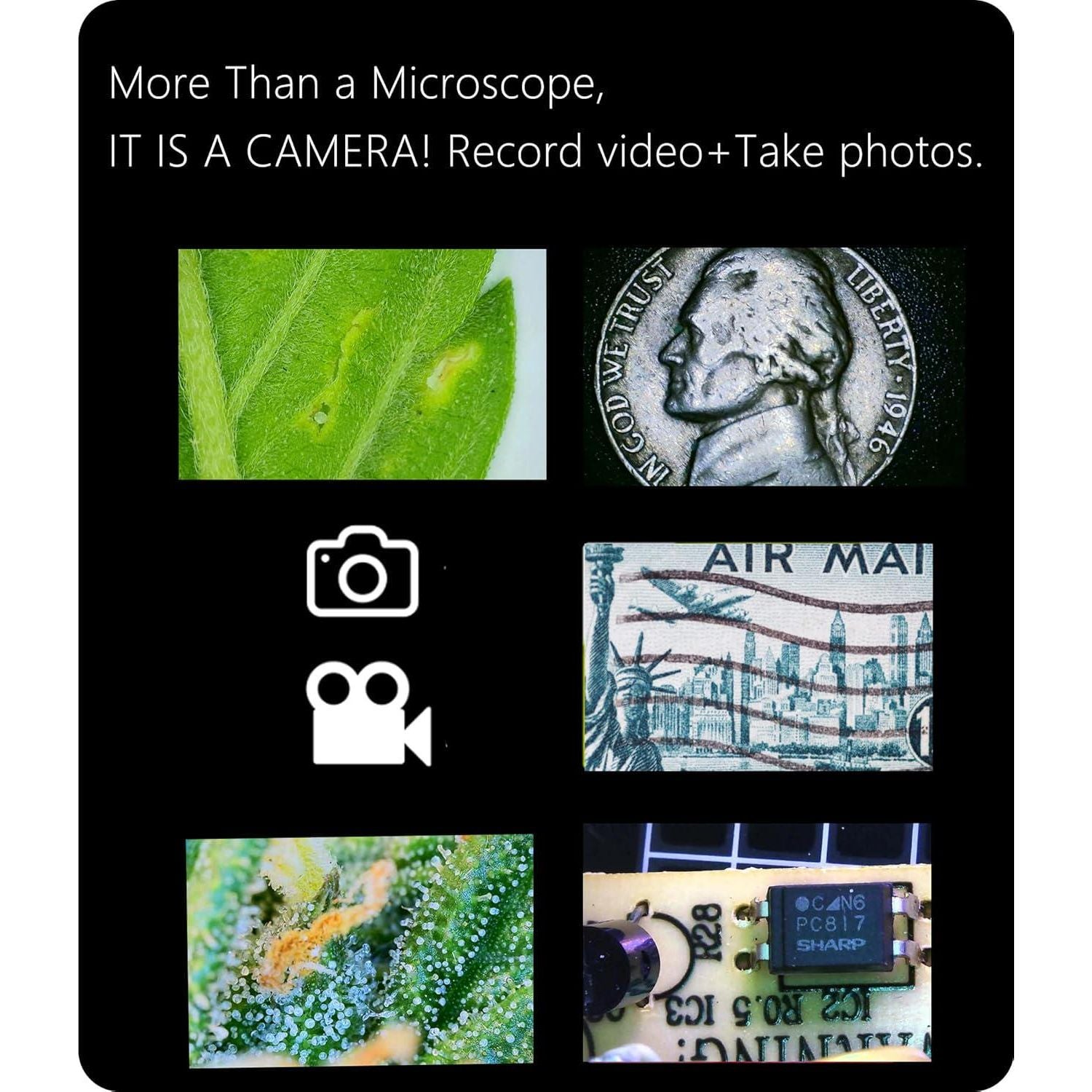 Digital Microscope Wireless Pocket Handheld USB Microscopes, 50x-1000x Zoom Fixed Focus HD Magnifier With LEDs, Inspection Camera Compatible With IPhone, Android Phone, MacBook, Windows PC (Black),