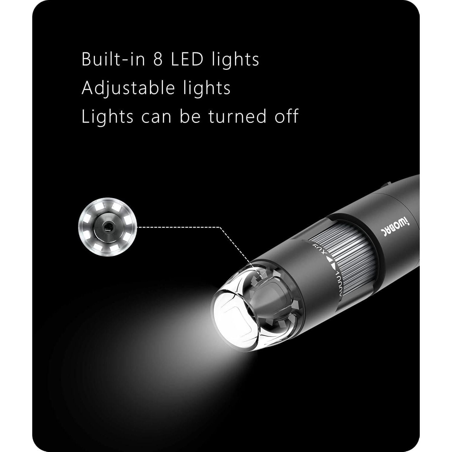 Digital Microscope Wireless Pocket Handheld USB Microscopes, 50x-1000x Zoom Fixed Focus HD Magnifier With LEDs, Inspection Camera Compatible With IPhone, Android Phone, MacBook, Windows PC (Black),