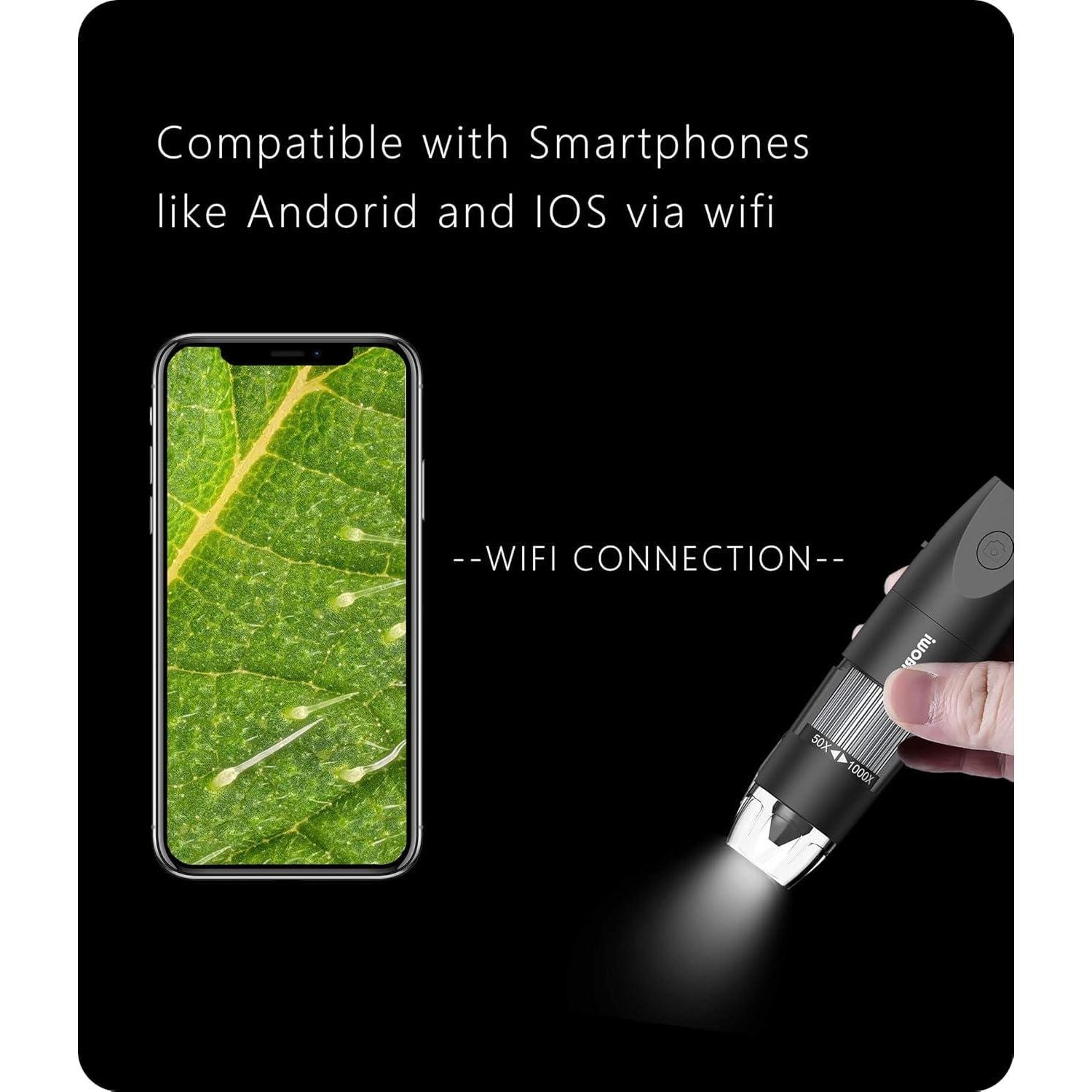 Digital Microscope Wireless Pocket Handheld USB Microscopes, 50x-1000x Zoom Fixed Focus HD Magnifier With LEDs, Inspection Camera Compatible With IPhone, Android Phone, MacBook, Windows PC (Black),