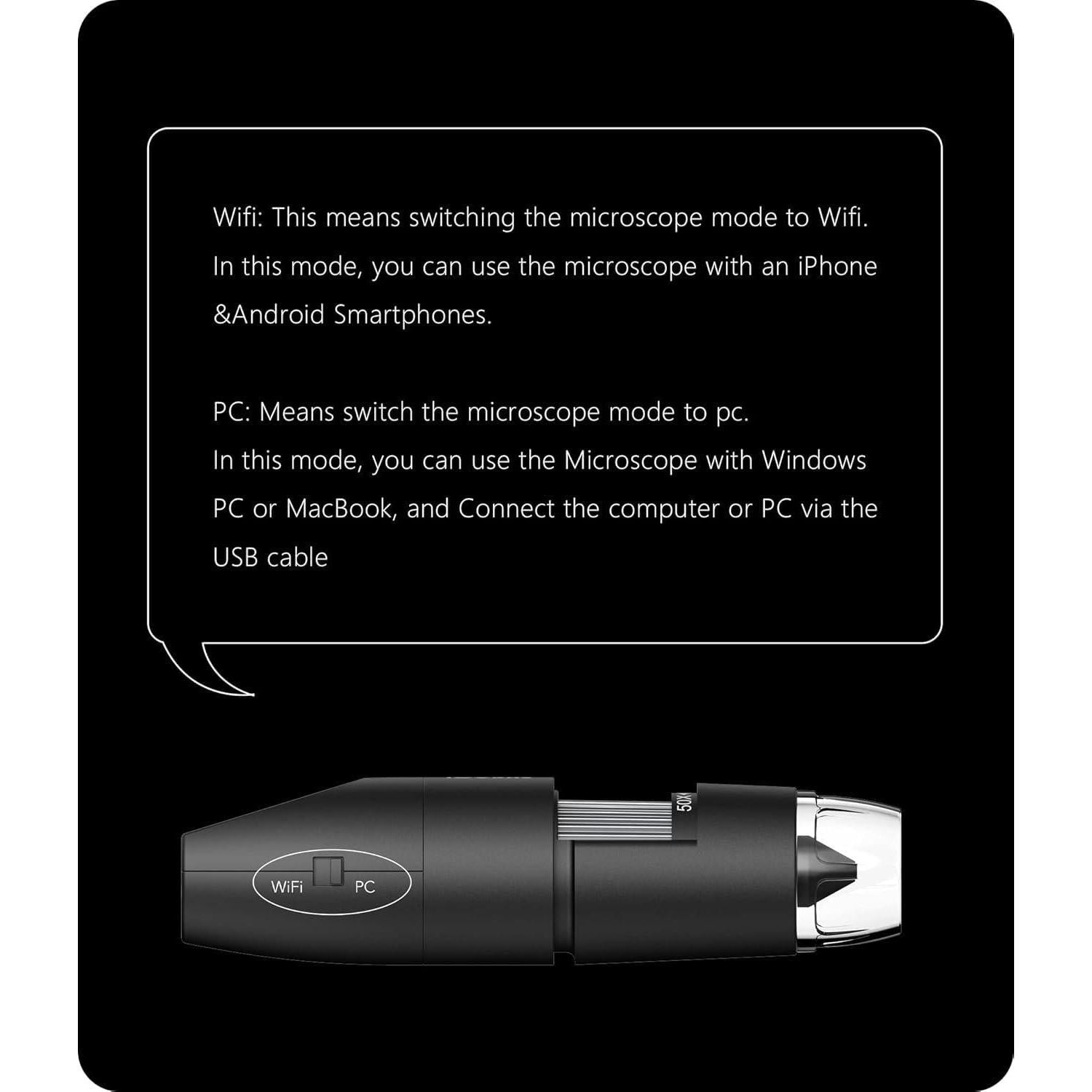 Digital Microscope Wireless Pocket Handheld USB Microscopes, 50x-1000x Zoom Fixed Focus HD Magnifier With LEDs, Inspection Camera Compatible With IPhone, Android Phone, MacBook, Windows PC (Black),
