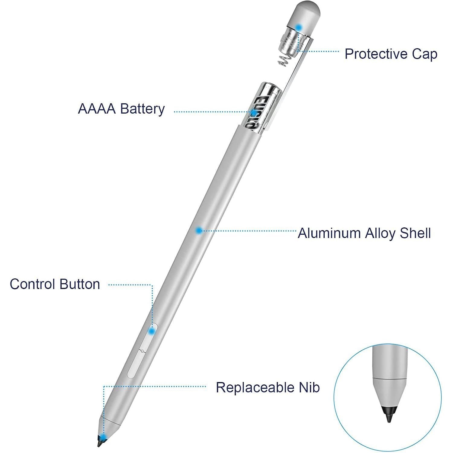 Digital Stylus Pen For HP Envy X360 Spectre X360 Pavilion X360 2-in-1 Laptops, Support Microsoft Pen Protocol MPP 1.51 With Palm Rejection, Silver,