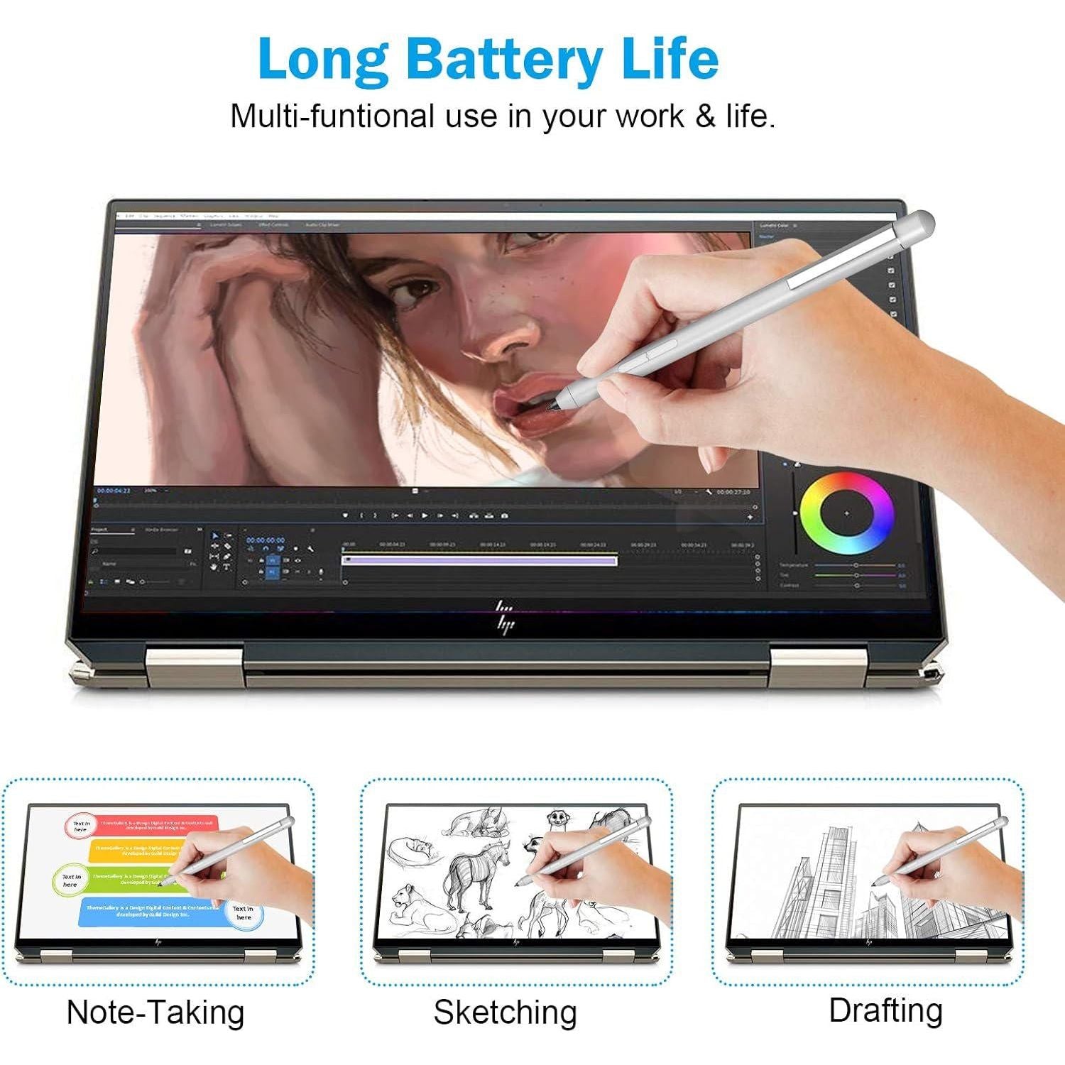 Digital Stylus Pen For HP Envy X360 Spectre X360 Pavilion X360 2-in-1 Laptops, Support Microsoft Pen Protocol MPP 1.51 With Palm Rejection, Silver,