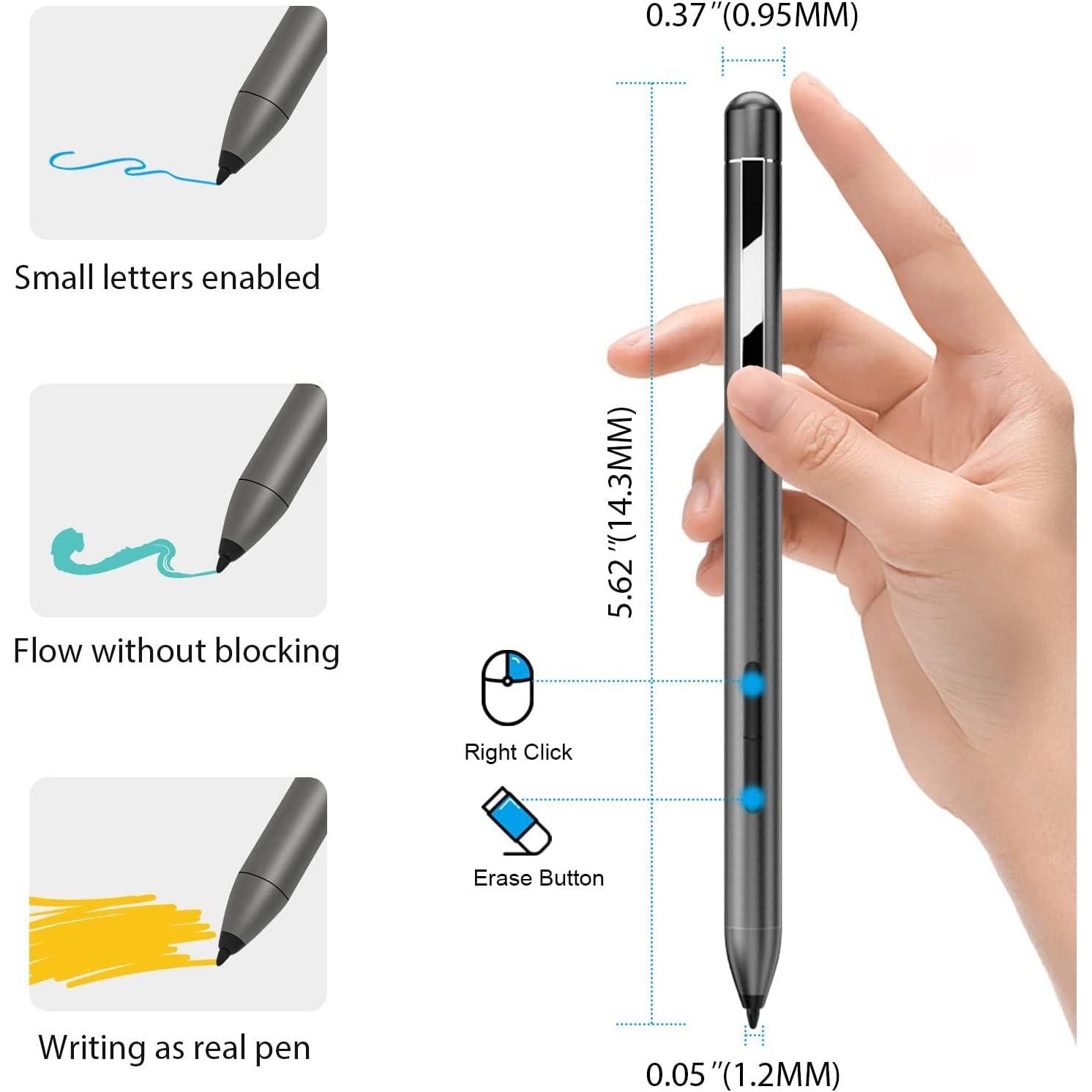Digital Stylus Pen For HP Envy X360 Spectre X360 Pavilion X360 2-in-1 Laptops, Support Microsoft Pen Protocol MPP 1.51 With Palm Rejection, Dark Grey,