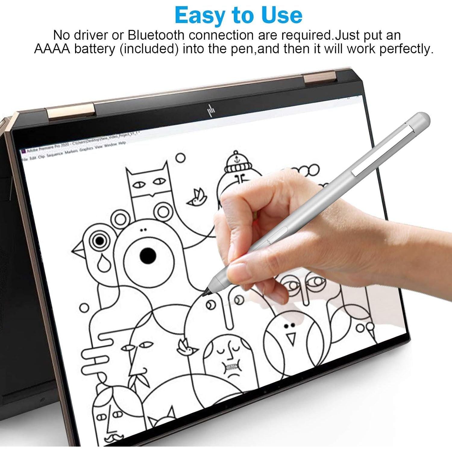 Digital Stylus Pen For HP Envy X360 Spectre X360 Pavilion X360 2-in-1 Laptops, Support Microsoft Pen Protocol MPP 1.51 With Palm Rejection, Silver,