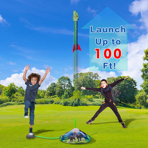 Dinosaur Rocket Launcher Toy for Kids Launches 4 Foam Rockets Up to 100 ft Outdoor Play Ages 3 8