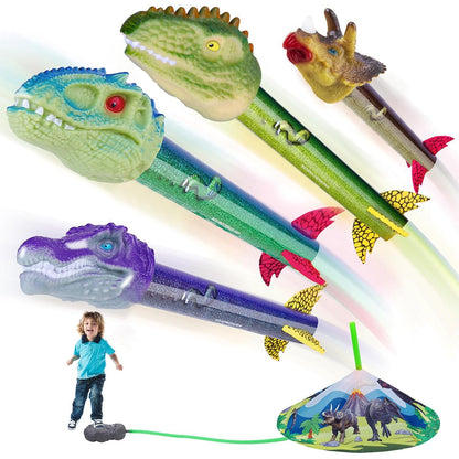 Dinosaur Rocket Launcher Toy for Kids Launches 4 Foam Rockets Up to 100 ft Outdoor Play Ages 3 8