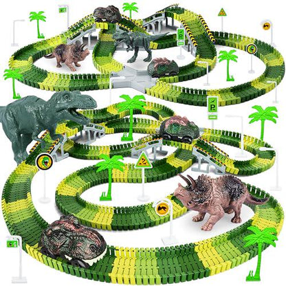 Dinosaur Race Track Toys 252 Pieces Flexible Road Playset with Cars for Kids Ages 3 to 6 Birthday Gift