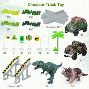 Dinosaur Race Track Toys 252 Pieces Flexible Road Playset with Cars for Kids Ages 3 to 6 Birthday Gift