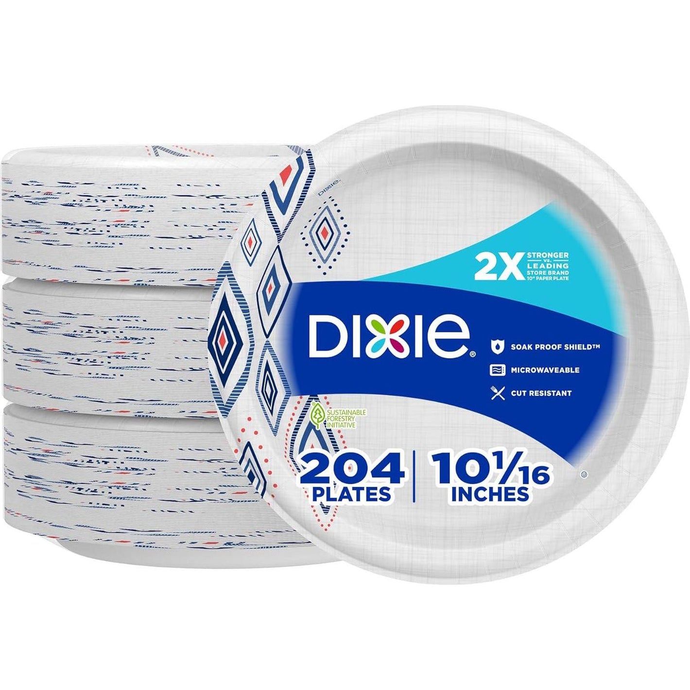 Dixie Large Paper Plates, 10 Inch, 204 Count, 2X Stronger, Microwave Safe, Soak Proof, Cut Resistant, Disposable Plates for Everyday Meals