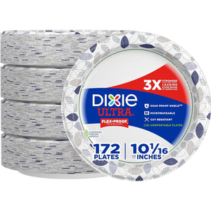 Dixie Ultra Large Paper Plates, 10 Inch, 172 Count, 3X Stronger, Heavy Duty, Microwave Safe, Soak Proof, Cut Resistant, Disposable Plates for Heavy, Messy Meals