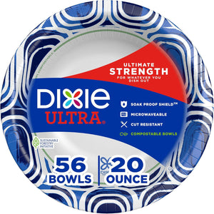 Dixie Ultra Dixie Ultra, Large Paper Bowls, 20 Oz, 56 Count, Microwave Safe, Compostable, Disposable Bowls Great For Breakfast, Lunch, And Dinner Meals