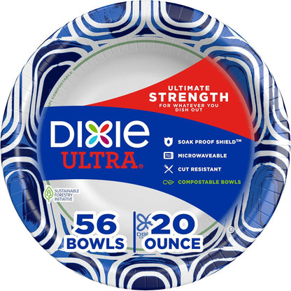 Dixie Ultra Dixie Ultra, Large Paper Bowls, 20 Oz, 56 Count, Microwave Safe, Compostable, Disposable Bowls Great For Breakfast, Lunch, And Dinner Meals