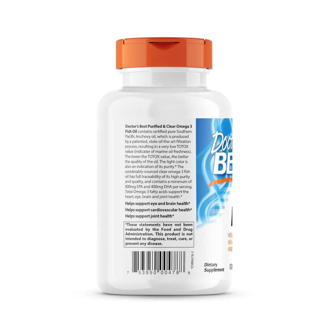 Doctor's Best Purified & Clear Omega 3 Fish Oil 1000mg 120 Softgels,753950004788
