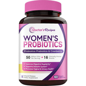 Doctor’s Recipes Women’s Probiotic, 60 Caps, 50 Billion CFU, 16 Strains, Organic Cranberry, Digestive & Immune Health, Soy-Free & Gluten-Free