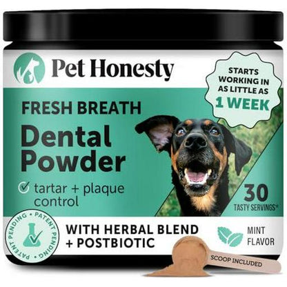 Dog Breath Freshener Powder, Plaque & Tartar Removal with Postbiotics & Mint, 30 Servings