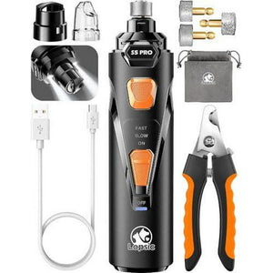 Dog Nail Grinder with LED Lights, 2-Speed Quiet Pet Nail Trimmer, Rechargeable with 3 Grinding Wheels