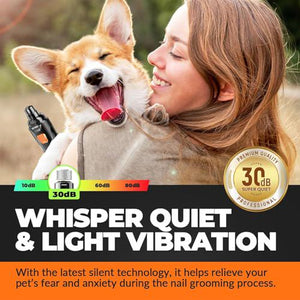 Dog Nail Grinder with LED Lights, 2-Speed Quiet Pet Nail Trimmer, Rechargeable with 3 Grinding Wheels