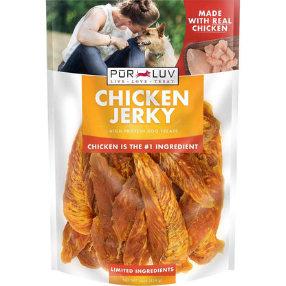 Chicken jerky dog treats 16 oz pack of 1, made with 100% real chicken breast, high protein, long-lasting, healthy and easily digestible chew snacks