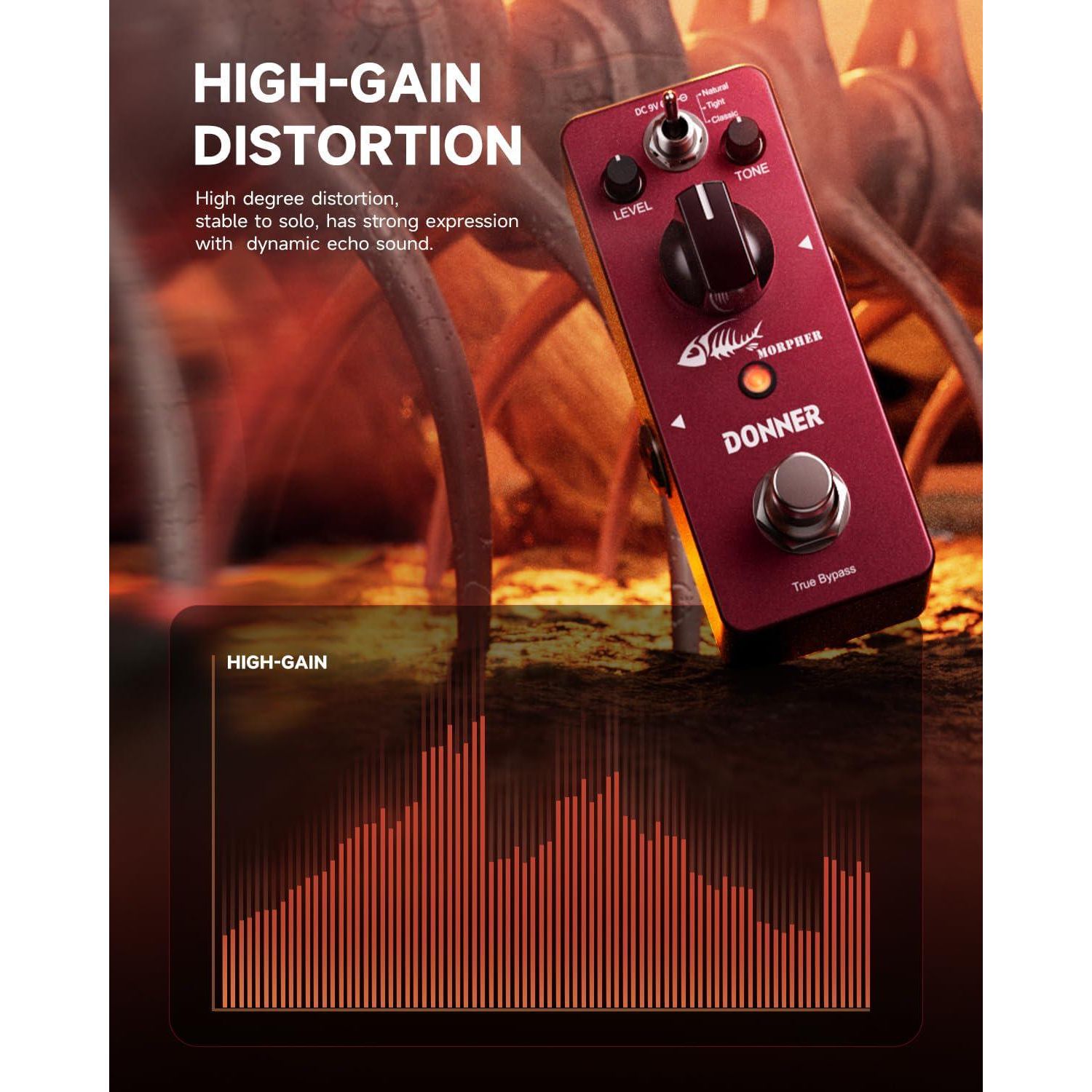 Donner Distortion Guitar Pedal, Morpher Mini Distortion 3 Modes Natural, Tight, Classic Crunch 80s Metal For Electric Guitar True Bypass,
