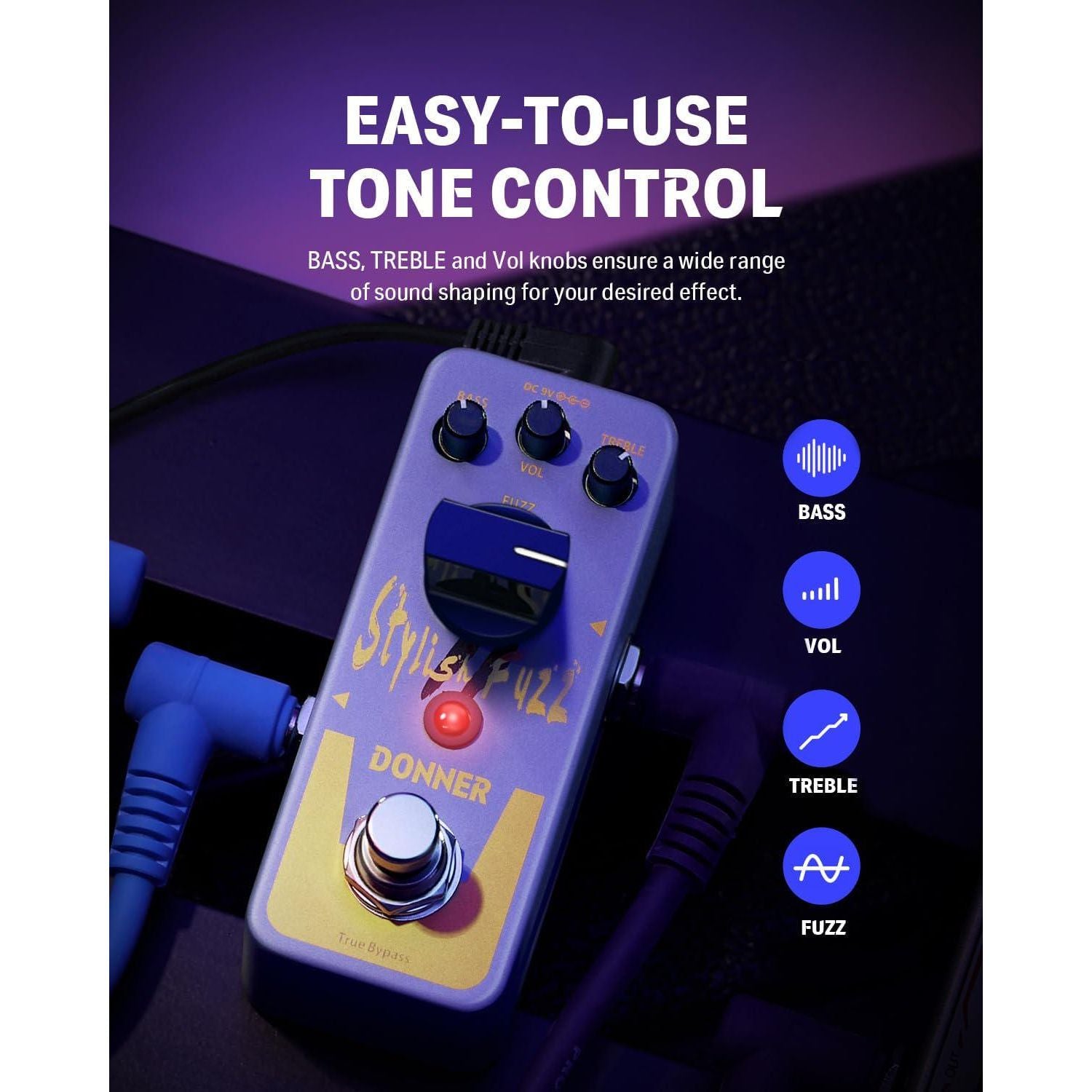 Donner Fuzz Pedal, Stylish Fuzz Guitar Pedal, Classic Mini Fuzz Pedal For Electric Guitar True Bypass,