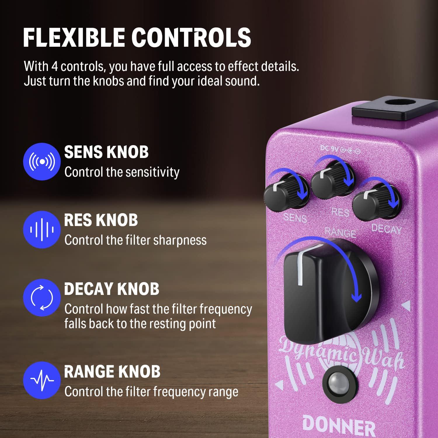 Donner Mini Auto Wah Pedal Dynamic Wah Guitar Effect Pedal Envelope Filter True Bypass,